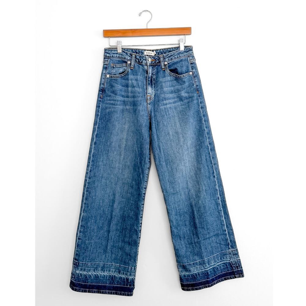 Simkai Jude Wide Leg Denim Jeans Medium Wash Ombre Cuffs USA 29